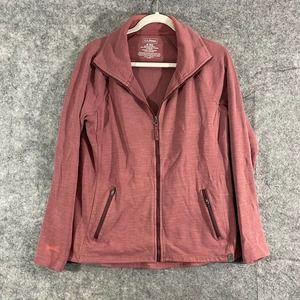 LL Bean Womens Jacket Medium Maroon Red Full Zip Long Sleeve Knit